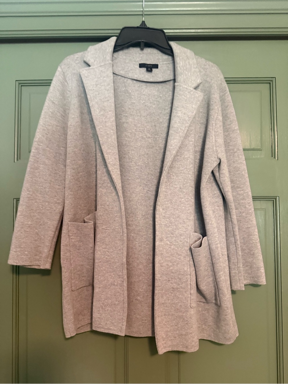 J. Crew Light Gray Open-Front Knit Cardigan with Patch Pockets